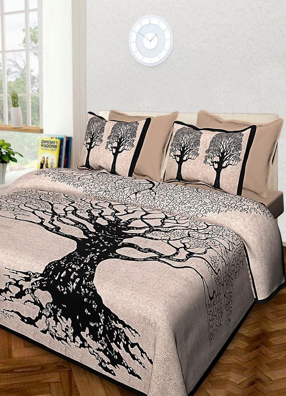 Moda Designs 120 TC Cotton King Printed Flat Bedsheet  (Pack of 1, Black)