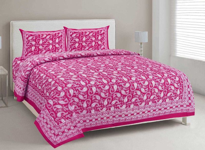 CHANAKYA 220 TC Cotton Double Printed Flat Bedsheet  (Pack of 1, Pink)