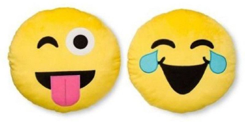 NAVRUDRA Polyester Fibre Smiley Cushion Pack of 2  (Yellow, Pink)
