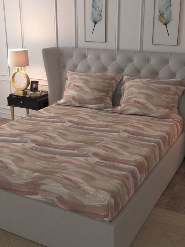 TRIDENT 180 TC Cotton King Printed Flat Bedsheet  (Pack of 1, Beige)