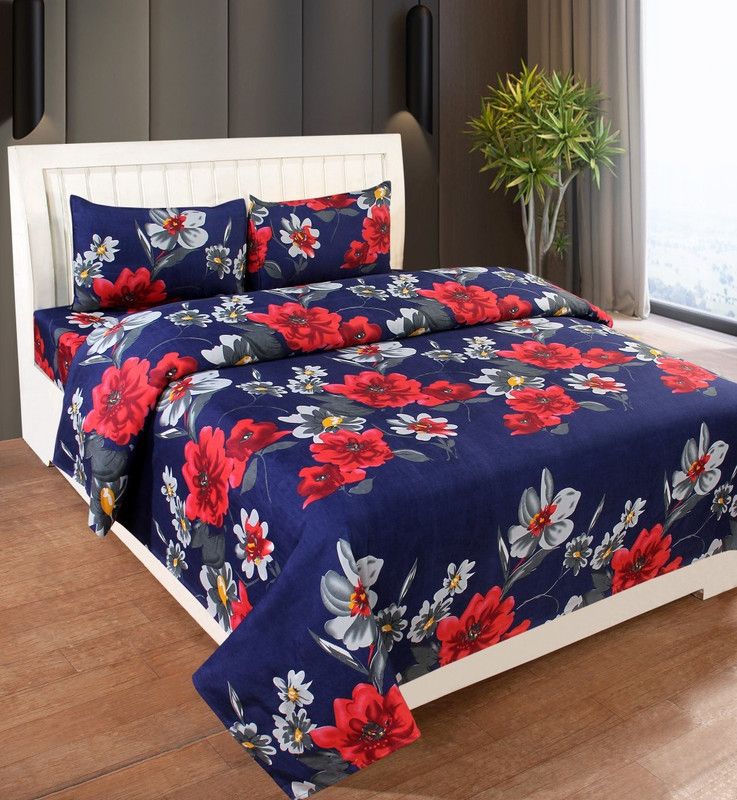 VORDVIGO 150 TC Polycotton Double Floral Flat Bedsheet  (Pack of 1, Multicolor)