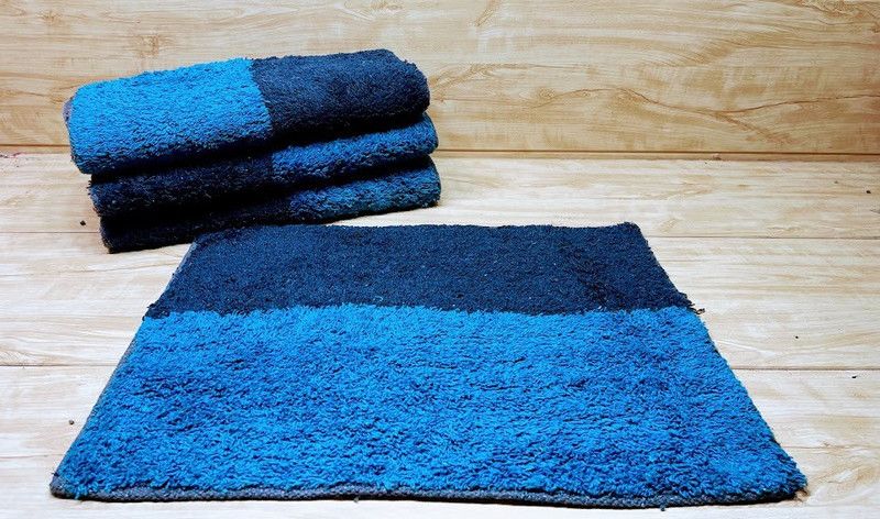 MHF Cotton Door Mat  (Blue, Medium, Pack of 4)