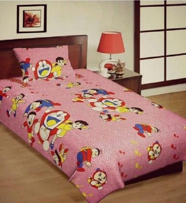 RS COLLACTION 144 TC Cotton Single Printed Flat Bedsheet  (Pack of 1, Pink)