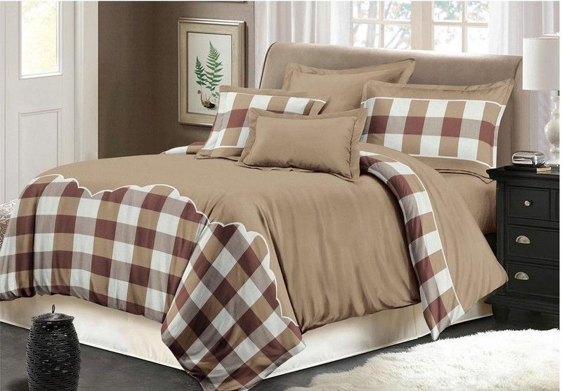 GIFTY 250 TC Polycotton King Checkered Flat Bedsheet  (Pack of 1, Brown)