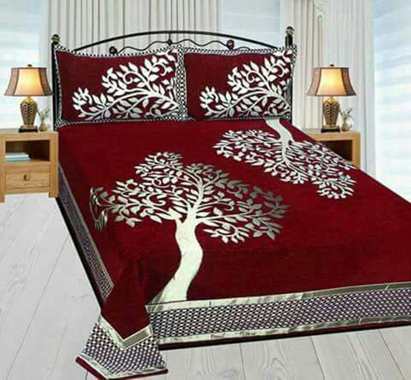 Aastha 500 TC Velvet King Printed Flat Bedsheet  (Pack of 1, Tree Maroon)