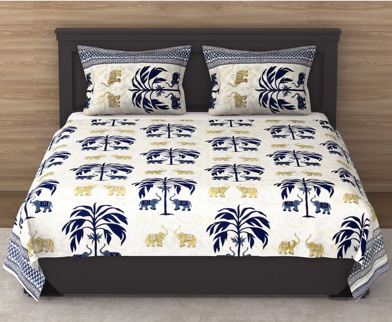 Flipkart SmartBuy 120 TC Cotton King Paisley Flat Bedsheet  (Pack of 1, Blue)