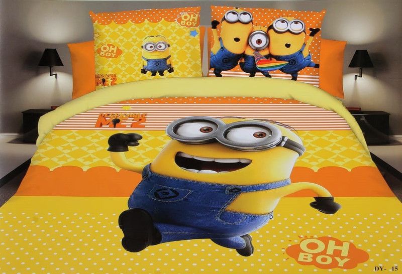 Kingly Home 260 TC Cotton Queen Cartoon Flat Bedsheet  (Pack of 1, Oh Boy Yellow)