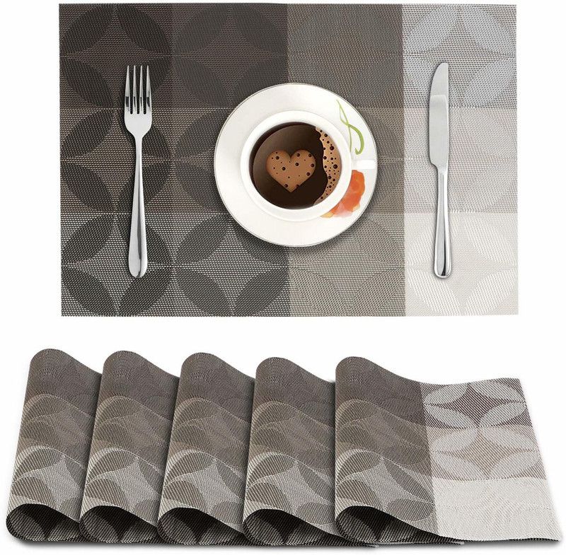 HOKiPO Rectangular Pack of 6 Table Placemat  (Grey, PVC)