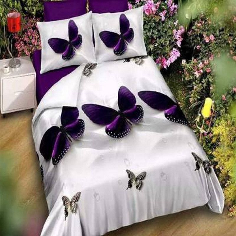 KIDSCOLLECTIONS 140 TC Microfiber Double Printed Flat Bedsheet  (Pack of 1, purple, white)