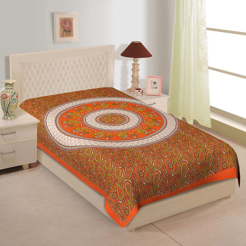 Ubania Collection 140 TC Cotton Single Paisley Flat Bedsheet  (Pack of 1, Orange)