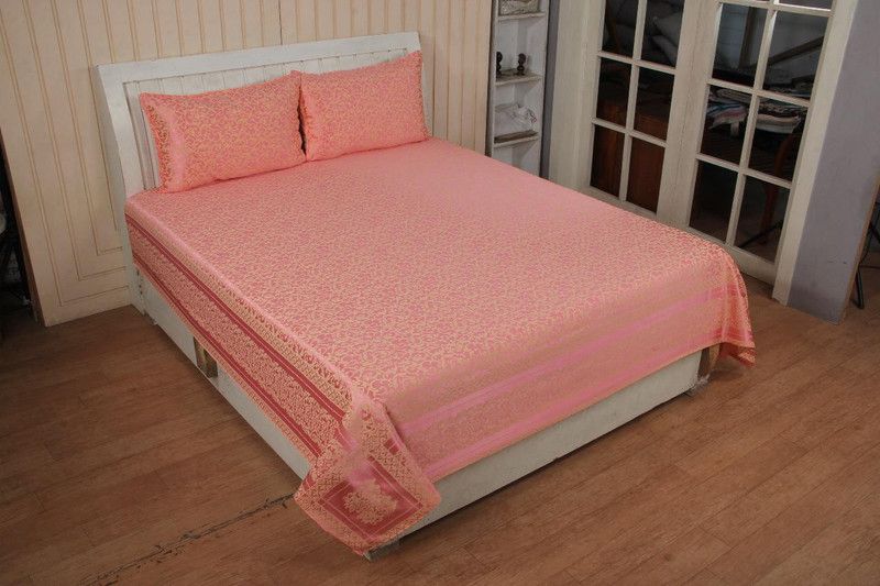 Aastha 500 TC Silk Double Printed Flat Bedsheet  (Pack of 1, Peach)