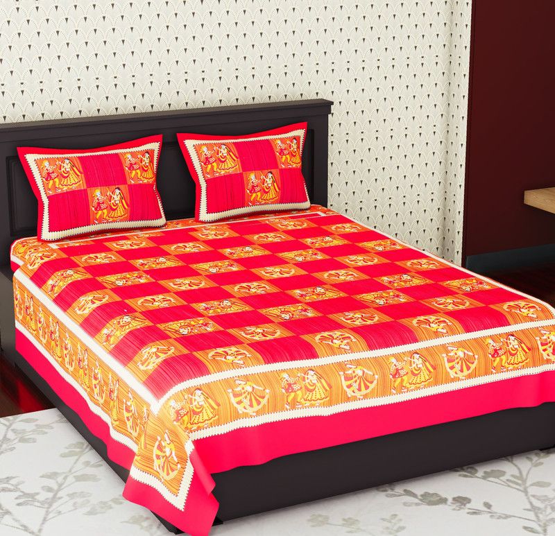 Flipkart SmartBuy 104 TC Cotton Double Printed Flat Bedsheet  (Pack of 1, Maroon)