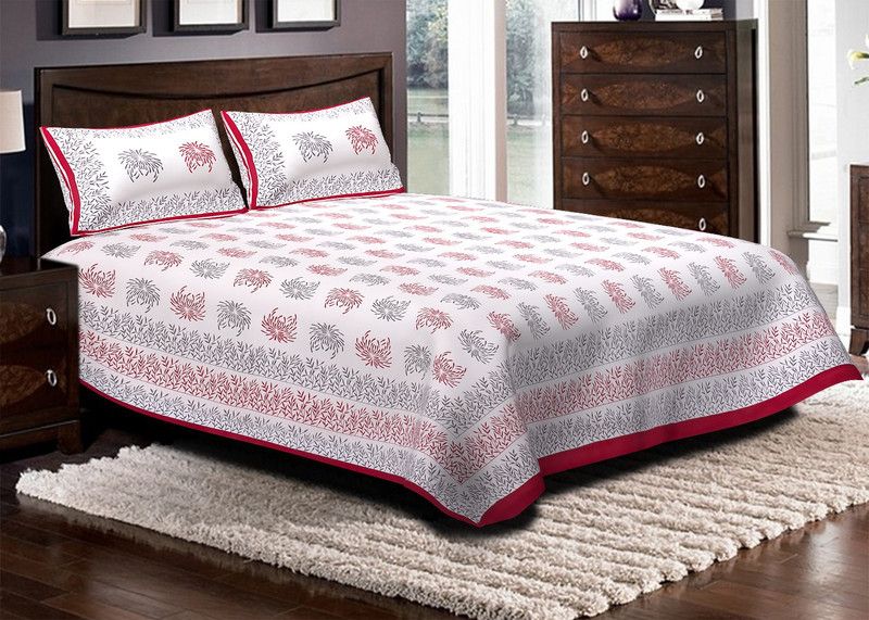 Rustic India 200 TC Cotton Double Abstract Flat Bedsheet  (Pack of 1, Dark Red, Red, White, Grey)