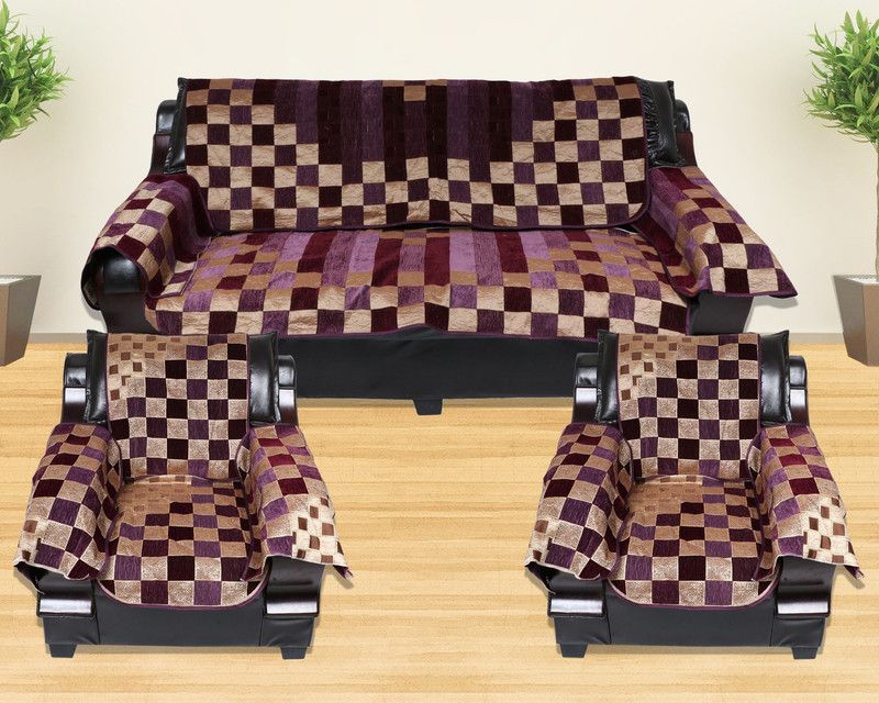 A.P HANDLOOM Velvet Checkered Sofa Cover  (Purple Pack of 12)