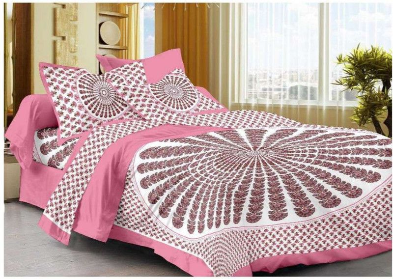 UNIQCHOICE 140 TC Cotton King Geometric Flat Bedsheet  (Pack of 1, Pink)
