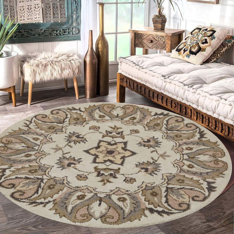 Weavers Valley Beige Wool Carpet  (120 cm, X 120 cm, Circle)