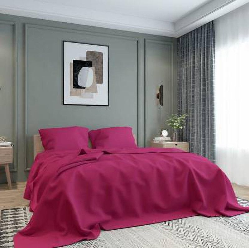 Everlush 280 TC Cotton Double Solid Flat Bedsheet  (Pack of 1, WINE)