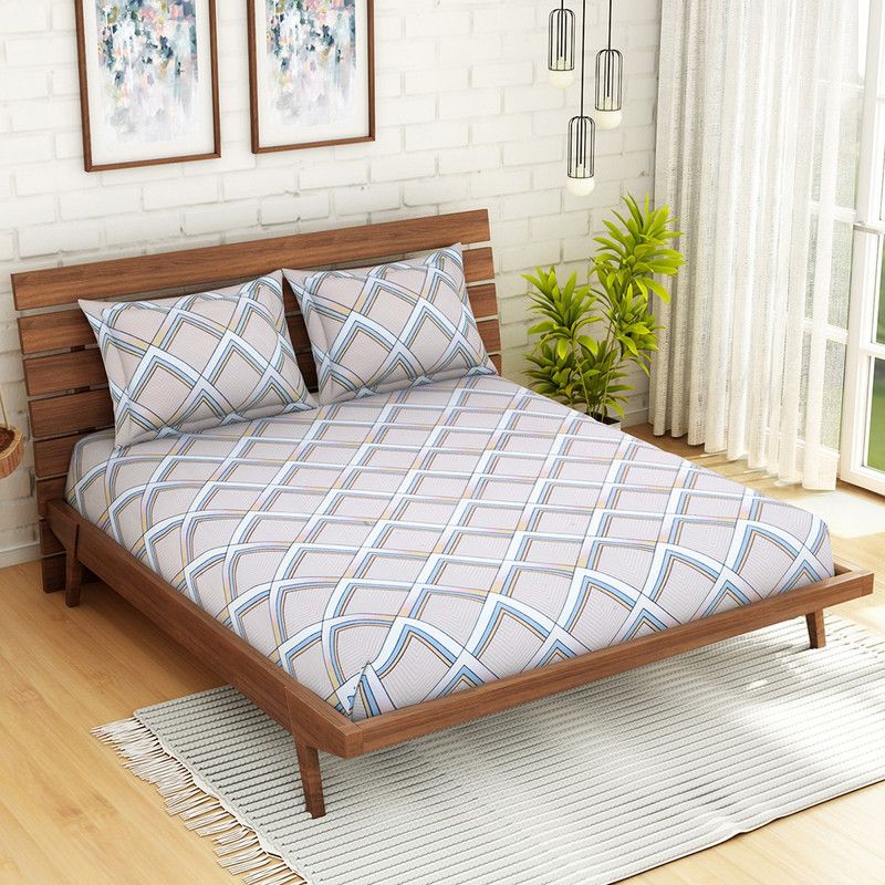 WELHOME 160 TC Microfiber Double Checkered Flat Bedsheet  (Pack of 1, Brown)