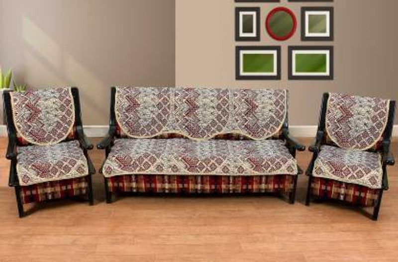 moninfinity Cotton Embroidered Sofa Cover  (maroon Pack of 6)