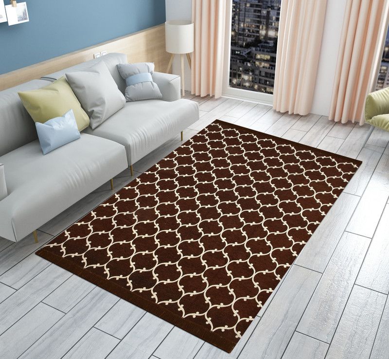 LEAFNEST Brown, Beige Chenille Carpet  (150 cm, X 210 cm, Rectangle)