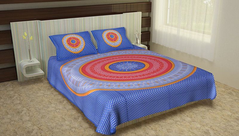 KRISMARTELITE 140 TC Cotton Double Printed Flat Bedsheet  (Pack of 1, Light Blue)