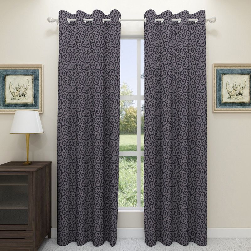 Floating Walls Furnishings 167 cm (5 ft) Polyester, Jacquard Blackout Window Curtain (Pack Of 2)  (Printed, Black)