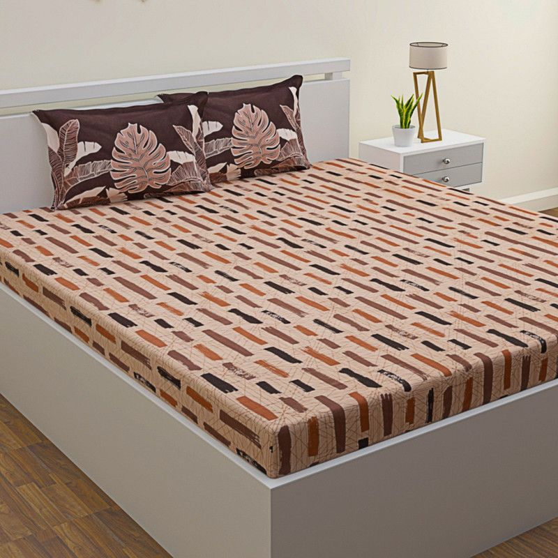 ROMEE 160 TC Cotton King Geometric Flat Bedsheet  (Pack of 1, Peach)