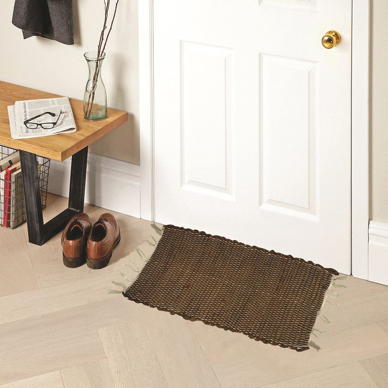 STATUS Cotton Door Mat  (Brown, Small)
