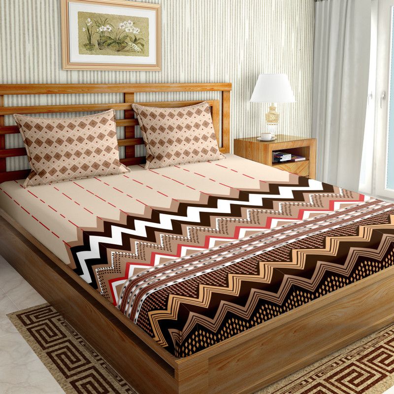 BELLA CASA 150 TC Cotton King Checkered Flat Bedsheet  (Pack of 1, Brown)
