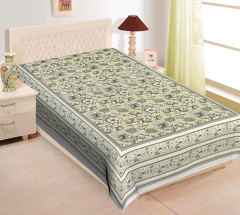 Go Texstylers 210 TC Cotton Single Jaipuri Prints Flat Bedsheet  (Pack of 1, Yellow)