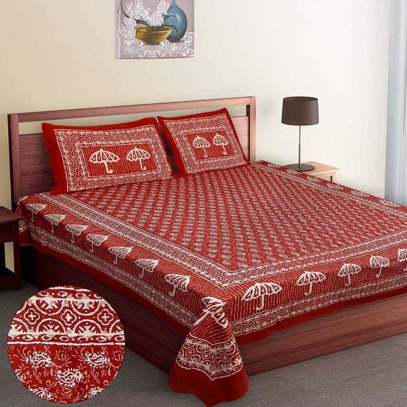 SONUENTERPRISE 210 TC Cotton King Printed Flat Bedsheet  (Pack of 1, Maroon)