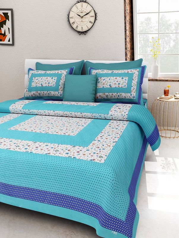 144 TC Cotton Double Printed Bedsheet  (Pack of 1, SeaGreen)