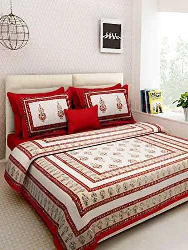 RAJDEVI JAIPUR PRINTS 351 TC Cotton King Printed Flat Bedsheet  (Pack of 1, RED BROWN)