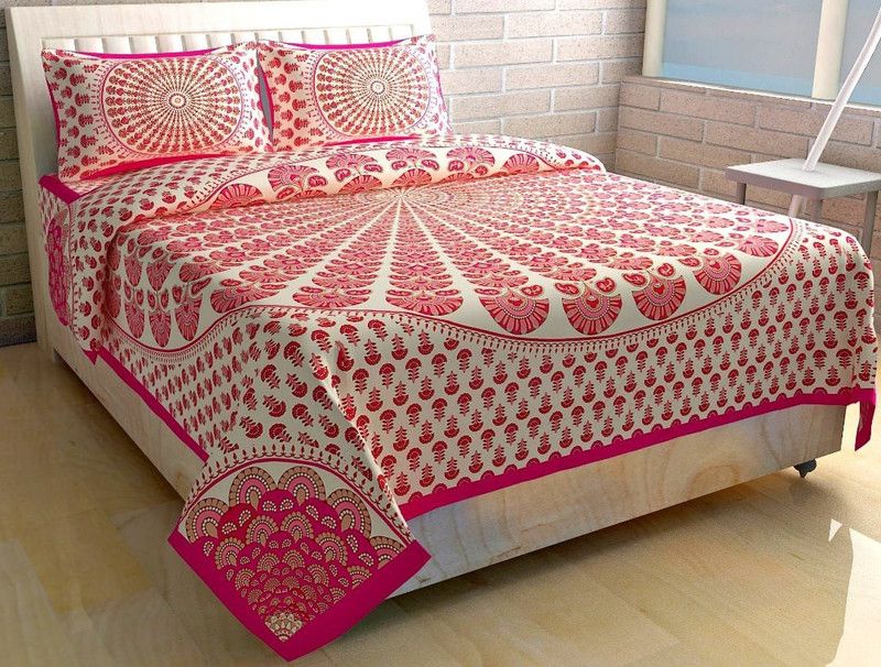 Nanki's 180 TC Cotton Double Printed Flat Bedsheet  (Pack of 1, Pink)