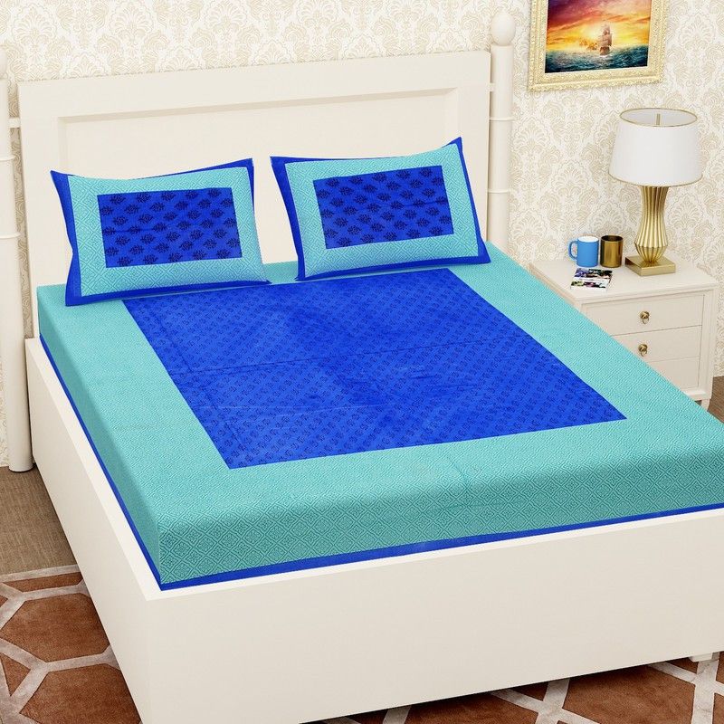 SERENE DECOR 150 TC Cotton Double Printed Flat Bedsheet  (Pack of 1, Blue)