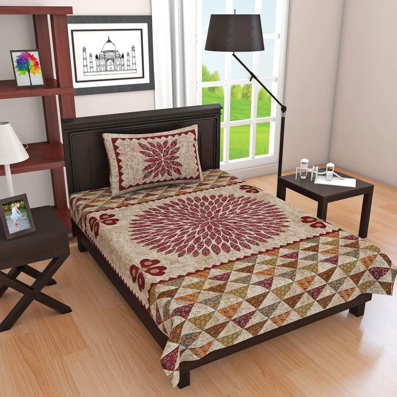 Papa ki Dukaan 104 TC Cotton Single Jaipuri Prints Flat Bedsheet  (Pack of 1, Maroon)