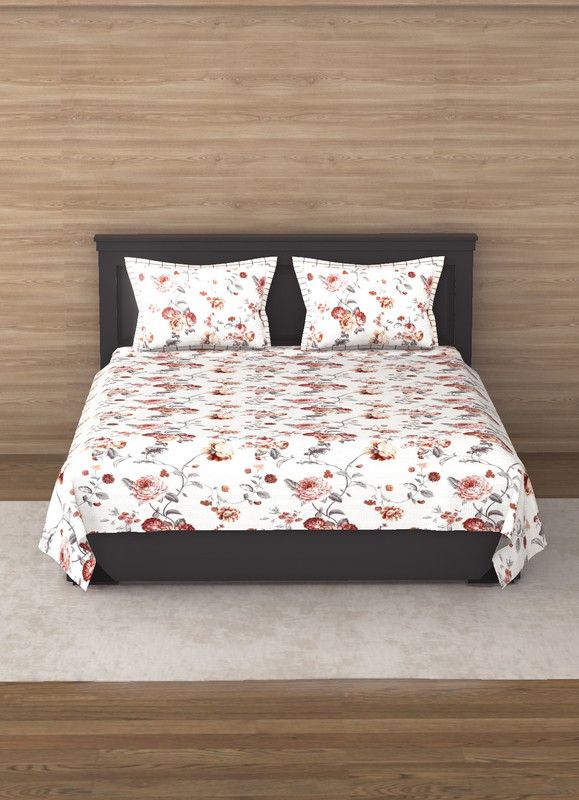 Varde 180 TC Cotton King Floral Flat Bedsheet  (Pack of 1, Off white, Brown)