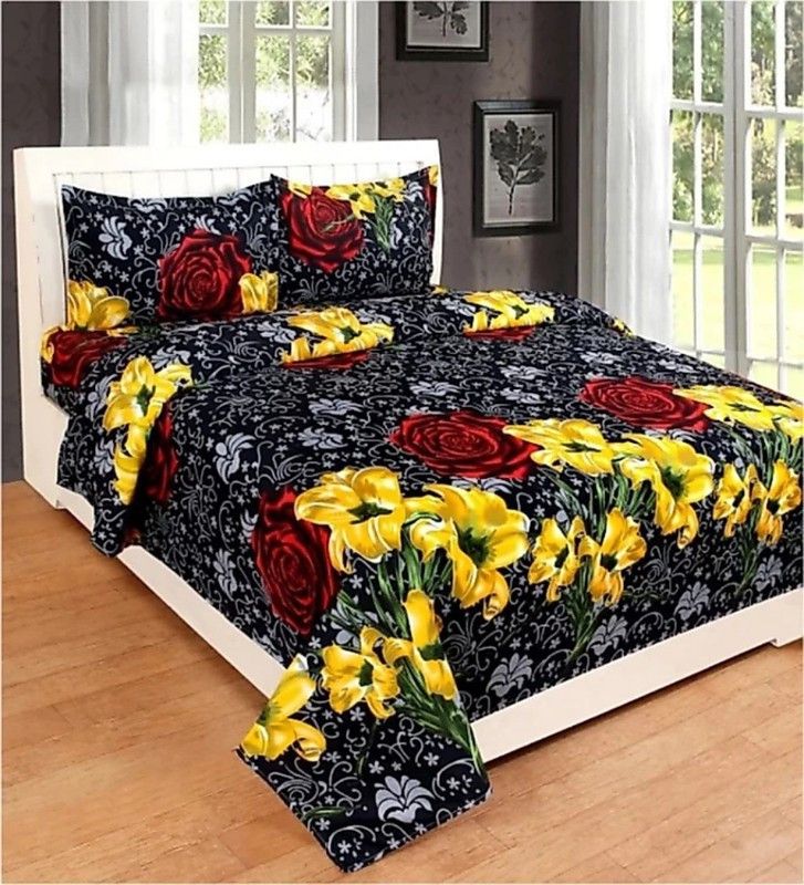 HSR Collection 160 TC Cotton Double Floral Flat Bedsheet  (Pack of 1, Multicolor)