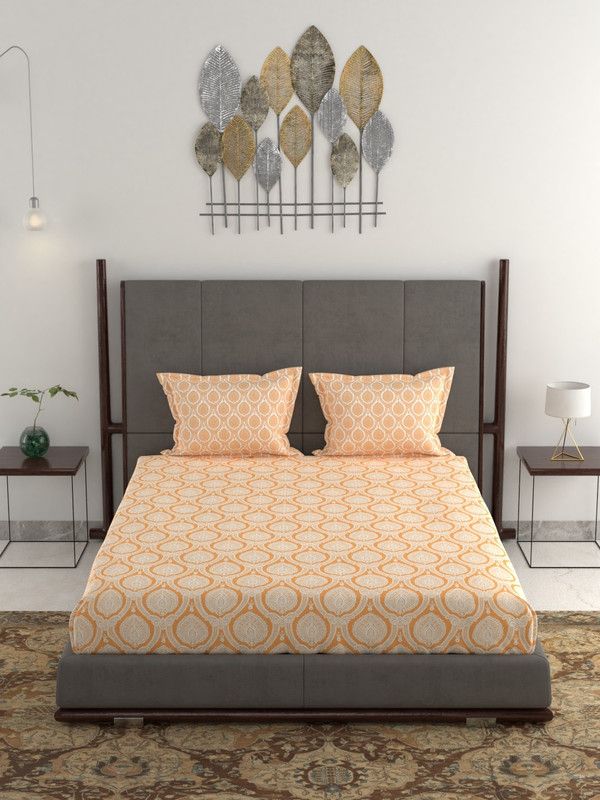 TRIDENT 120 TC Cotton Double Printed Flat Bedsheet  (Pack of 1, Orange)
