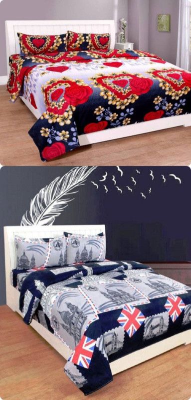 shyokand 144 TC Microfiber Double Abstract Flat Bedsheet  (Pack of 2, Multicolor)