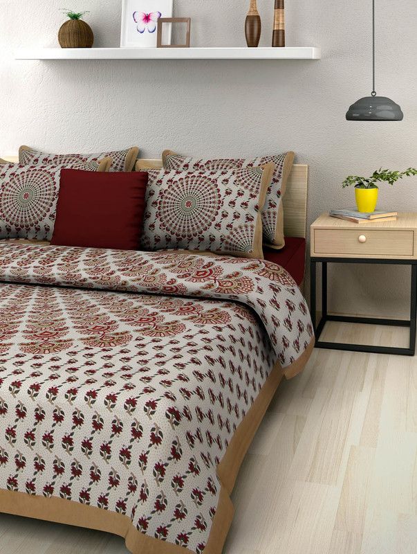KRISMARTELITE 140 TC Cotton Double Printed Flat Bedsheet  (Pack of 1, Dye Brown)
