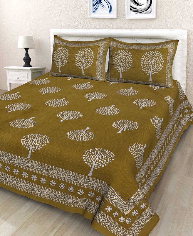 DANEVA FAB 151 TC Cotton Double Printed Flat Bedsheet  (Pack of 3, Green)