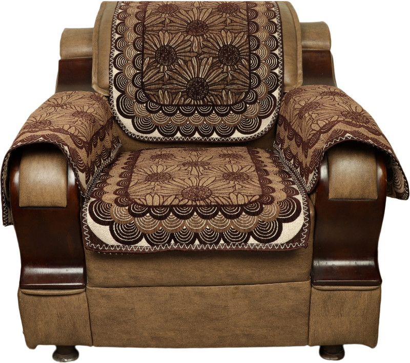 S N TRADERS Velvet, Cotton Floral, Damask Sofa Cover  (BROWN Pack of 12)