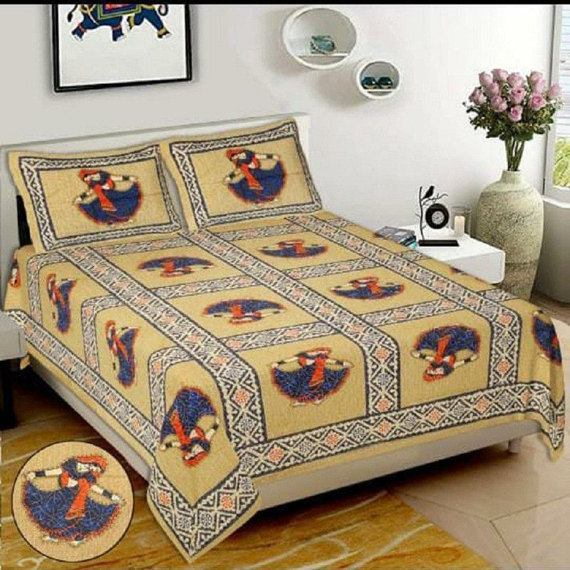 144 TC Cotton Double Bedsheet  (Pack of 1, Green)