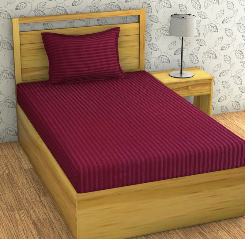 Vomzer 180 TC Microfiber Single Striped Flat Bedsheet  (Pack of 1, Dark Wine)