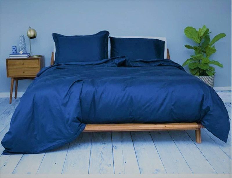Urban Space 300 TC Cotton King Solid Flat Bedsheet  (Pack of 1, Blue)