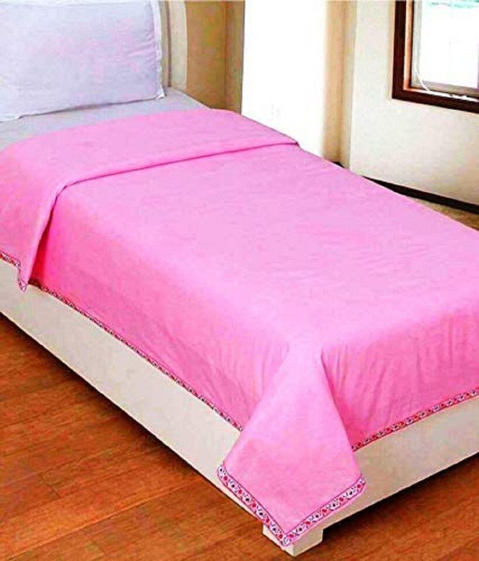 SINGHS VILLAS DECOR Solid Single Top Sheet for AC Room  (Cotton, Pink)