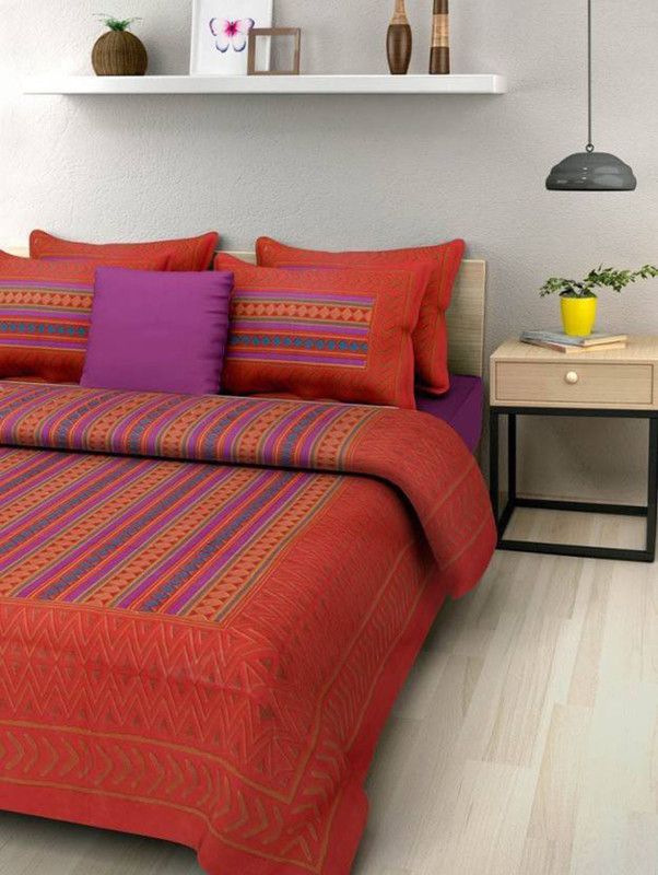 PinkCity Style 200 TC Cotton Double Printed Flat Bedsheet  (Pack of 1, Red)
