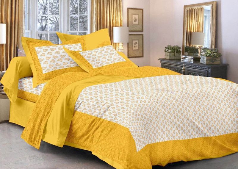DECORIST 160 TC Cotton Queen Printed Flat Bedsheet  (Pack of 1, Yellow)