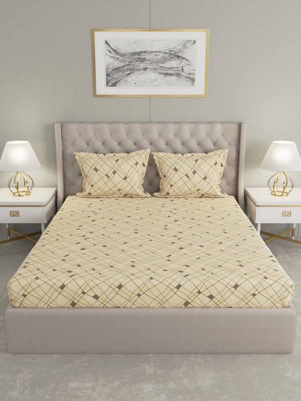Raymond Home 104 TC Cotton Double Geometric Flat Bedsheet  (Pack of 1, Beige)